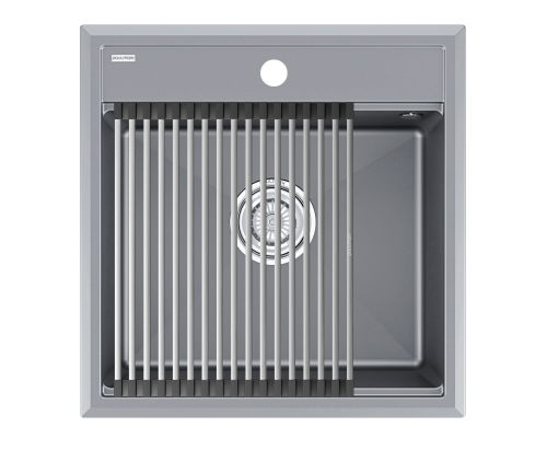 Мойка кухонная Paulmark PM115051-GRM+R375-BS 50х51 серый металлик/брашированная нержавеющая сталь